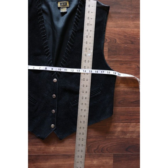 Vintage A.J. Black Leather Suede Vest w/Western Star Snaps whimsigoth Size L - Picture 2 of 10